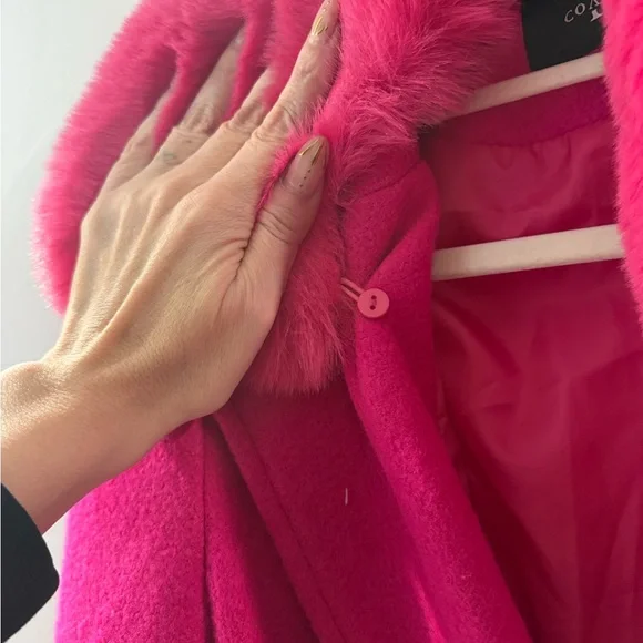 Elegant Pink Fur-Trimmed Women's Coat - Picture 3 of 4